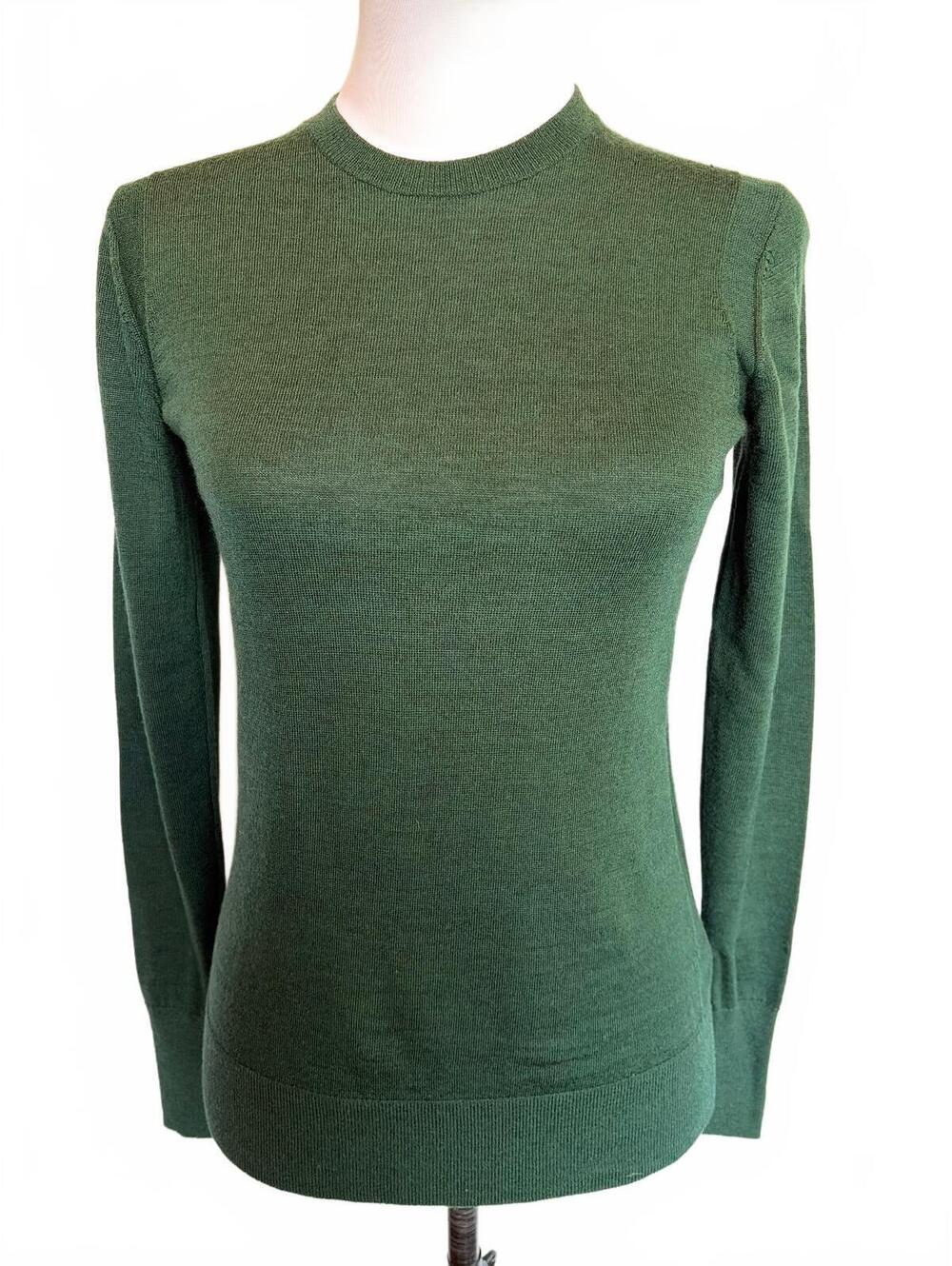 Everlane Green Wool Crewneck Sweater XS Lightweight Fine Knit Elevated Basic